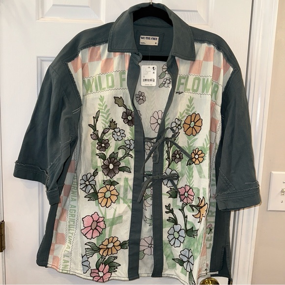 Free People Floral Embroidered Top - Green and Blue - Picture 3 of 7